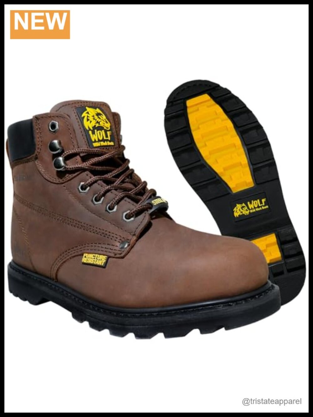 Genuine Leather Steel Toe Work Boots Oil Slip Resistant Non-Slip Rubber Sole